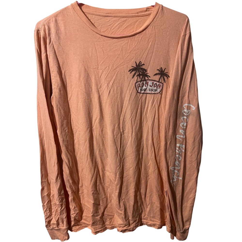 Ron Jon Surf Shop Cocoa Beach Long Sleeve Graphic Tee Peach Woodie Wagon Large